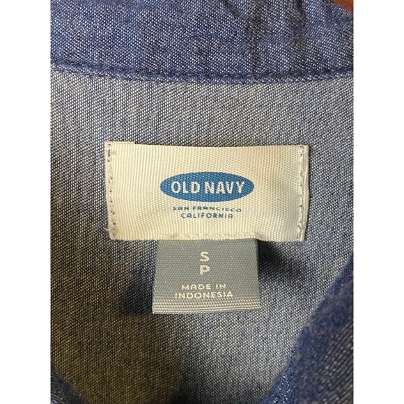 Old Navy Denim Chambray Jumpsuit | Utility Drawstring Waist Short Sleeve Small - Picture 3 of 9